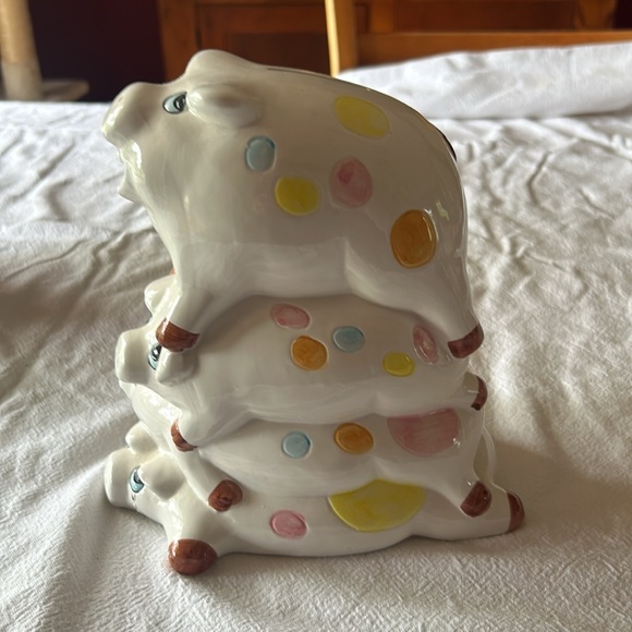 4 Pig High Ceramic Pile Pokadots Coin Bank 8" Tall by Henriksen Imports Taiwan - Picture 3 of 6